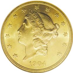 1904 $20 MS66 NGC. An appealing Premium Gem with sharp 