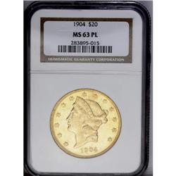 1904 $20 MS63 Prooflike NGC. Moderately reflective and 