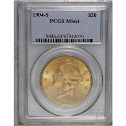 1904-S $20 MS64 PCGS. A boldly struck and satiny near- 