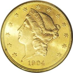 1904-S $20 MS65 PCGS. Well struck and highly lustrous, 