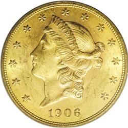 1906 $20 MS63 PCGS. Generally well struck, if slightly 