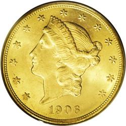 1906-D $20 MS64 PCGS. Original green-gold and peach to 