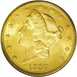 1907-D $20 MS64 PCGS. The second and final Denver Mint 