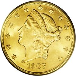 1907-D $20 MS64 PCGS. This second-year Denver Mint iss 