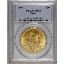 1907 $20 Arabic Numerals MS64 PCGS. A well struck piec 