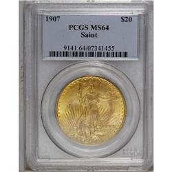 1907 $20 Arabic Numerals MS64 PCGS. The yellow-orange 