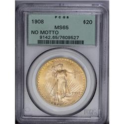 1908 $20 No Motto MS65 PCGS. A nicely struck and appea 