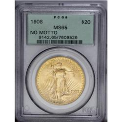 1908 $20 No Motto MS65 PCGS. The devices are well-defi 