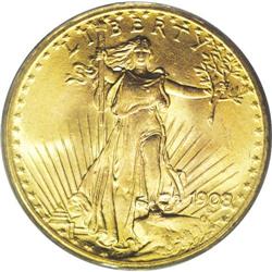 1908 $20 No Motto MS66 PCGS. Well struck with shimmeri 