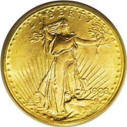 1908 $20 No Motto, Wells Fargo MS66 PCGS. The gently s 