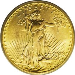 1908 $20 No Motto, Wells Fargo MS66 PCGS. Ex: Wells Fa 