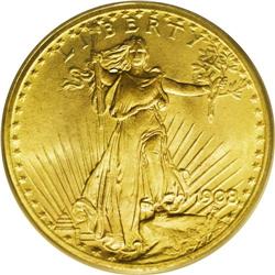 1908 $20 No Motto, Wells Fargo MS66 PCGS. Short Rays O 