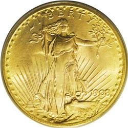 1908 $20 No Motto, Wells Fargo MS66 PCGS. Short Rays O 