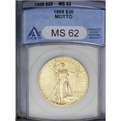 1908 $20 Motto MS62 ANACS. After this design modificat 
