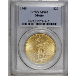 1908 $20 Motto MS63 PCGS. Compared to the No Motto ver 