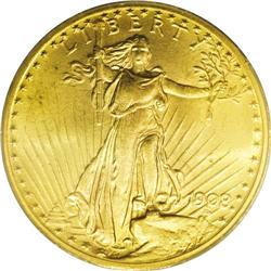 1908 $20 Motto MS64 PCGS. The matte-like surfaces disp 