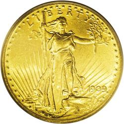 1909 $20 MS63 PCGS. This issue is overshadowed by its 
