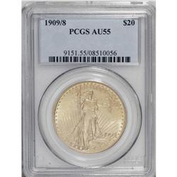 1909/8 $20 AU55 PCGS. Along with the 1942/1 dime, the 
