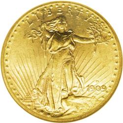 1909-D $20 MS62 NGC. With a mintage of only 52,000, co 