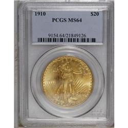 1910 $20 MS64 PCGS. A highly lustrous and well struck 