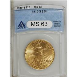 1910-S $20 MS63 ANACS. A well struck piece with pretty 
