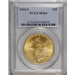 1910-S $20 MS64 PCGS. Highly lustrous and boldly impre 