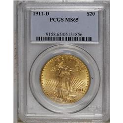 1911-D $20 MS65 PCGS. Typically struck with lustrous y 