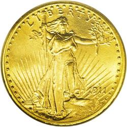 1911-D $20 MS66 PCGS. A phenomenally beautiful coin, o 