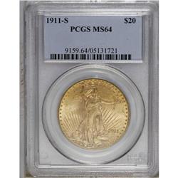 1911-S $20 MS64 PCGS. Choice with attractive luster an 