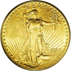 1913 $20 MS64 PCGS. A pleasing 48-star example from a 