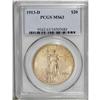 1913-D $20 MS63 PCGS. A crisply struck yellow-gold dou 