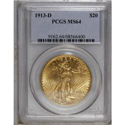 1913-D $20 MS64 PCGS. The shining yellow-gold surfaces 