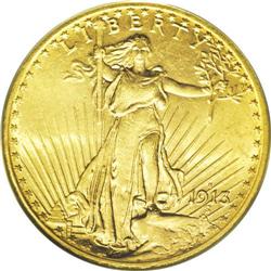 1913-S $20 MS62 ANACS. A lustrous piece with clean sur 
