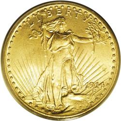 1914 $20 MS64 PCGS. The 1914 is one of the scarcer P-m 