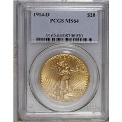 1914-D $20 MS64 PCGS. A lustrous piece whose surfaces 