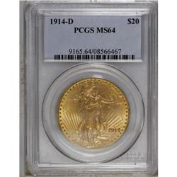 1914-D $20 MS64 PCGS. Choice and nicely struck with at 