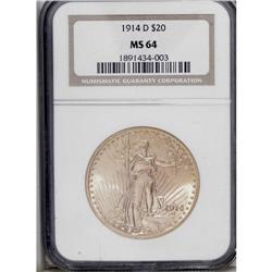 1914-D $20 MS64 NGC. This near-Gem has flashy luster a 