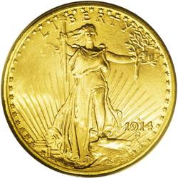 1914-D $20 MS65 PCGS. The bright, matte-like surfaces 