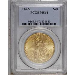 1914-S $20 MS64 PCGS. The salmon-accented surfaces of 