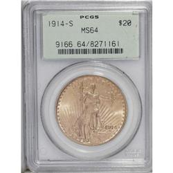1914-S $20 MS64 PCGS. A well struck yellow-orange piec 
