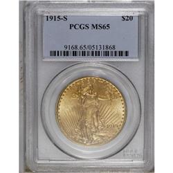 1915-S $20 MS65 PCGS. A lustrous yellow-orange Gem tha 