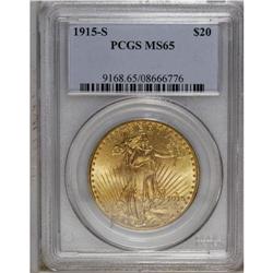 1915-S $20 MS65 PCGS. This highly lustrous Gem has a b 