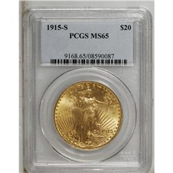 1915-S $20 MS65 PCGS. A small cherry-red copper spot a 