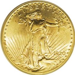 1920 $20 MS64 PCGS. The exceedingly bright surfaces ar 