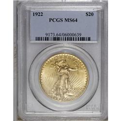 1922 $20 MS64 PCGS. Nicely struck with brassy color an 