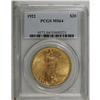 1922 $20 MS64 PCGS. This yellow-gold near-Gem has hint 