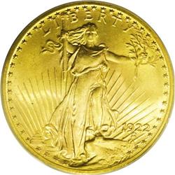 1922 $20 MS65 PCGS. Sharply struck with a pleasing lay 