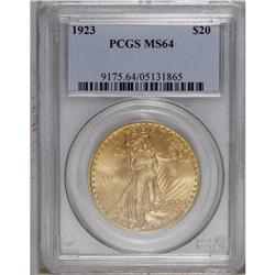 1923 $20 MS64 PCGS. A nicely struck yellow-orange near 