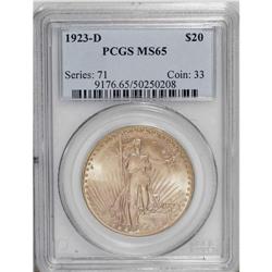 1923-D $20 MS65 PCGS. An attractive example of this po 