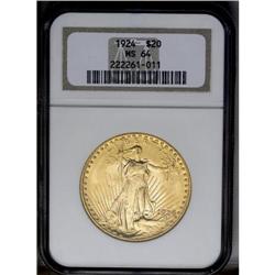 1924 $20 MS64 NGC. A solidly struck and highly lustrou 